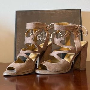 Taupe Suede cutout block heel
